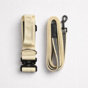 Kit collier et laisse pour chien – collier avec poignée + laisse antidérapante – Taille M Beige